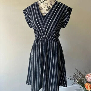 Monteau Women’s Black & White Striped V-Neck Dress – Size S